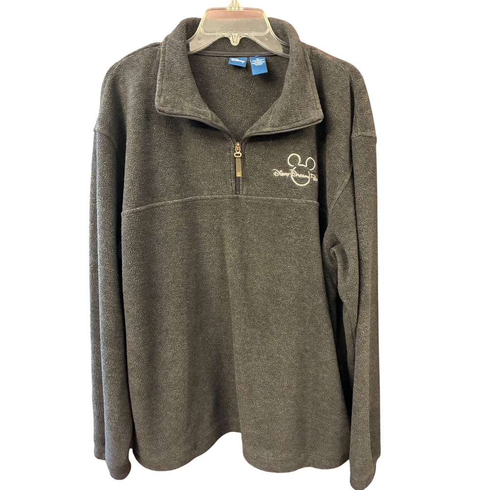 Disney Fleece Pullover Mens XL Gray Excellent Mickey Mouse Quarter Zip Florida